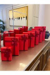 Hediye Kutusu Damat Gelin Söz Bohça Seti kırmızı Fiyonklu 7 Li Dekoratif Sert Mukavva Kutu