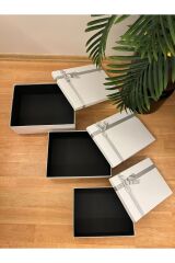 HEDİYE KUTUSU DEKORATİF KUTU DAMAT GELİN SÖZ FİYONKLU BEYAZ KINA BOHÇA SETİ 3 LÜ +KEMER KUTUSU