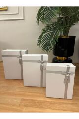 HEDİYE KUTUSU DEKORATİF KUTU DAMAT GELİN SÖZ FİYONKLU BEYAZ KINA BOHÇA SETİ 3 LÜ +KEMER KUTUSU