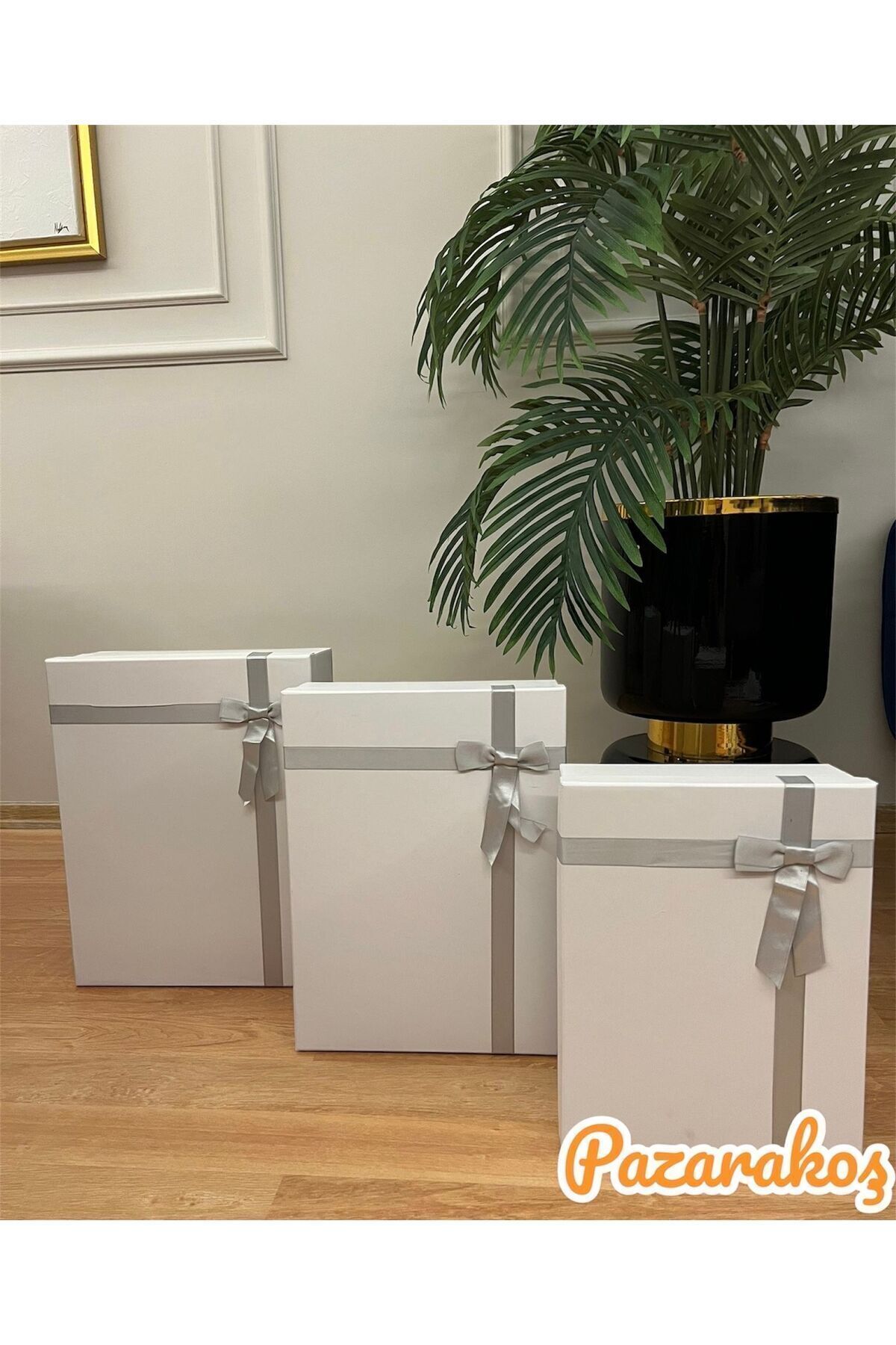 HEDİYE KUTUSU DEKORATİF KUTU DAMAT GELİN SÖZ FİYONKLU BEYAZ KINA BOHÇA SETİ 3 LÜ +KEMER KUTUSU